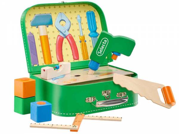 Werkzeugkoffer Holzspielzeug kindgerechtes sicheres design Selecta